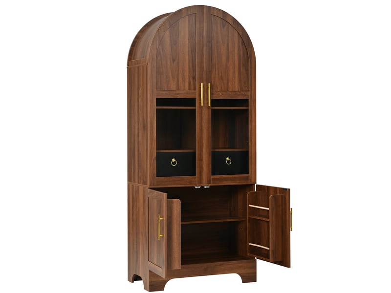  Buffet haut led avec 4 portes et tiroir en mdf coloris noyer 76x40x180 cm  - Conforama D