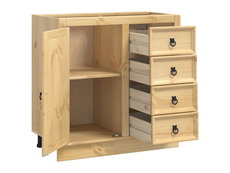  Armoire moderne rectangulaire avec 4 tiroirs et étagère 80 x 46 x 81 cm en pin massif miel 02_0058894  - Conforama B