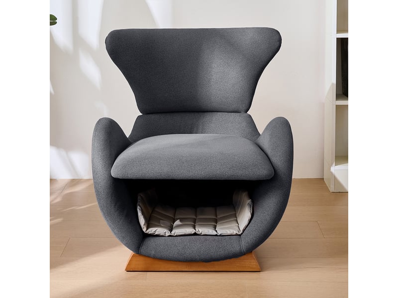  Fauteuil lounge avec niche intégrée, tissu anti-rayures et bois gris  - Conforama D