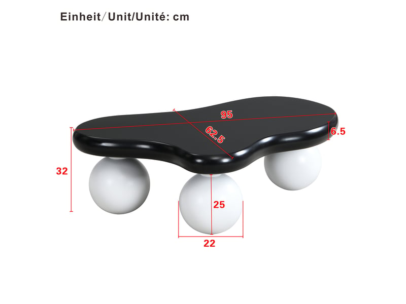  Table basse forme nuage 95x62,5x32 cm bande lumineuse, coins arrondis, gain de place, surface mate, mdf, noir et blanc  - Conforama C