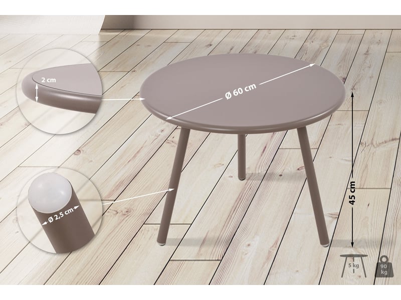 Table basse ronde intérieur extérieur en polypropylène couleur taupe – ø 60 cm résistante aux intempéries 10_0009234  - Conforama C