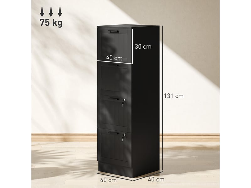  Caisson bureau, meuble rangement bois 4 tiroirs et serrure, barres de suspension réglables, 40 x 40 x 131 cm, noir  - Conforama D