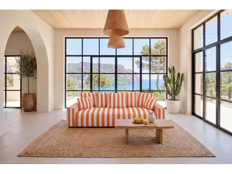  Oli - canapé droit convertible tissu rayé orange  - Conforama B