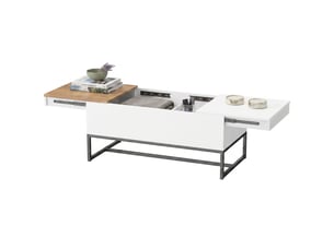Table basse coulissante avec rangement blanc et coloris chêne 100 x 50 x 45 cm