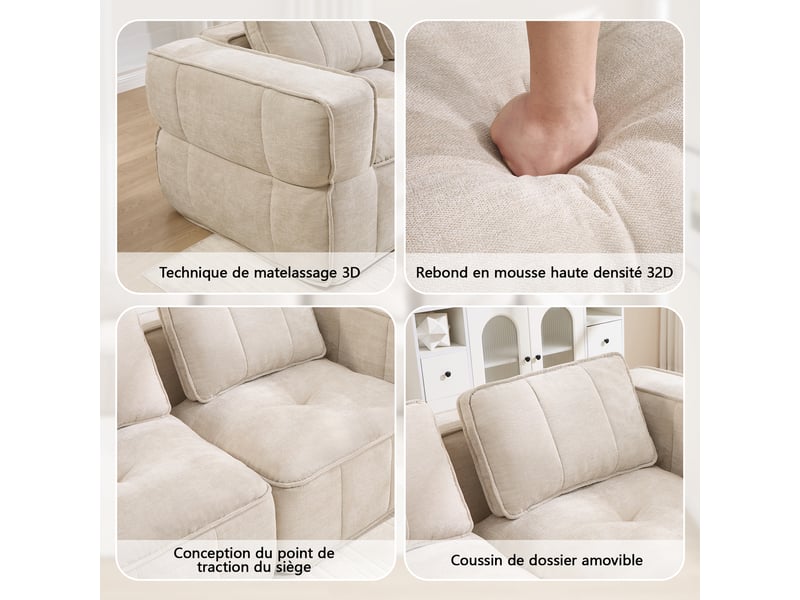 Canapé 4 places, revêtement en tissu, sans assemblage, beige - Conforama R