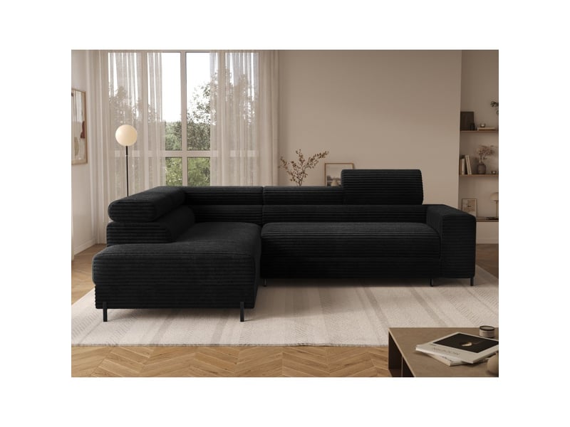  Canapé d'angle colesia convertible 5 places noir velours côtelé – gauche – 274x200cm  - Conforama E