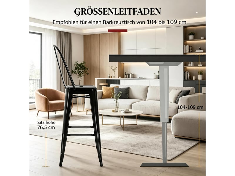  Tabouret de bar industriel lot de 4 empilable avec dossier amovible et repose-pieds en métal noir  - Conforama E