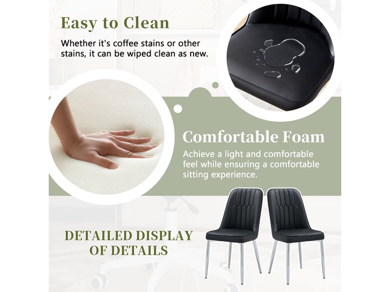  Chaise de salle à manger ergonomique avec assise rembourrée  - métal, simili cuir - noir argenté  - Conforama E