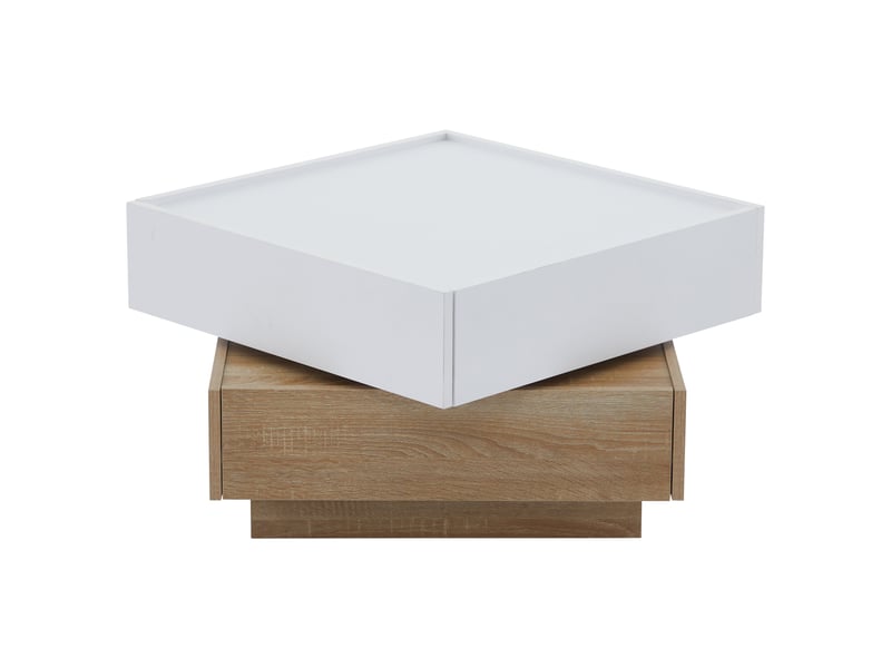  Table basse pivotante à 360 degrés, blanche et noyer, 60 x 60 x 38 cm  - Conforama A