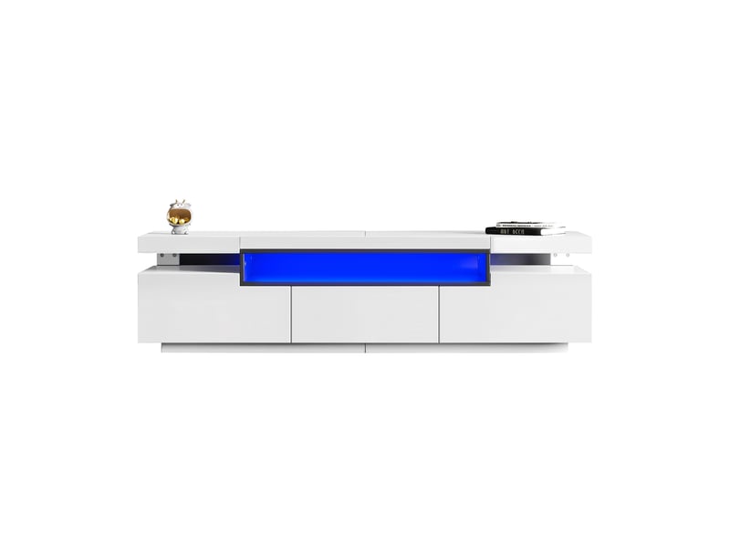  Meuble tv blanc laqué 160 cm led 16 couleurs - pour écran jusqu'à 70 pouces 3 tiroirs  - Conforama A