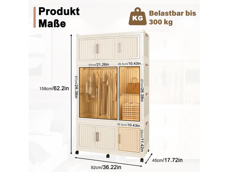  Armoire modulable en plastique pliable 92x45x158 cm à 9 portes coloris blanc crème  - Conforama C