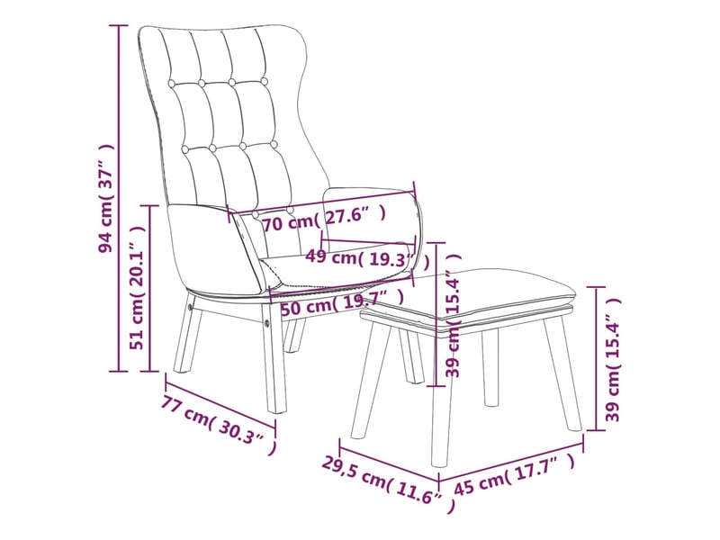  Vidaxl chaise de relaxation avec repose-pied crème tissu  - Conforama C