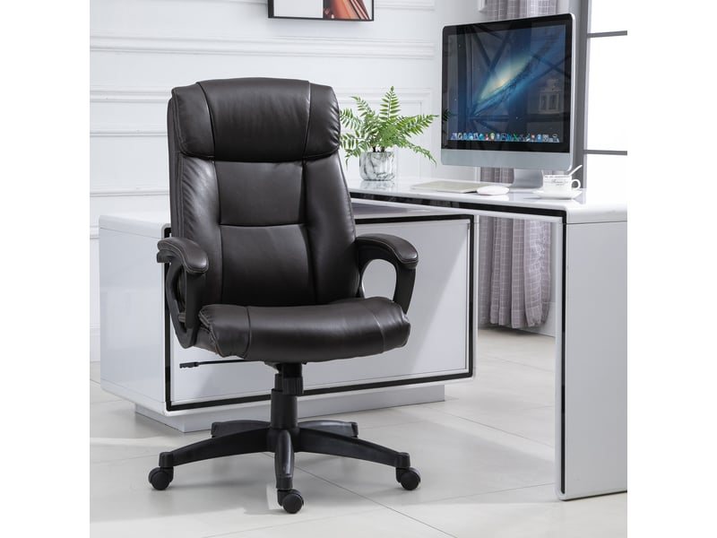  Fauteuil de bureau ergonomique, chaise bureau, simili cuir, 64x73x115cm, marron  - Conforama D