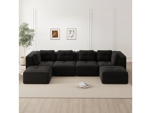 Canapé panoramique modulable 4 places velours côtelé noir – 386 x 177 x 69 cm