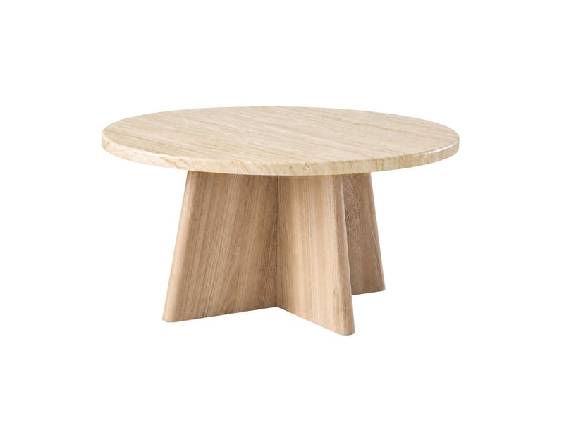  Table basse ronde décor travertin et pied décor chêne d80 cm - agate  - Conforama A