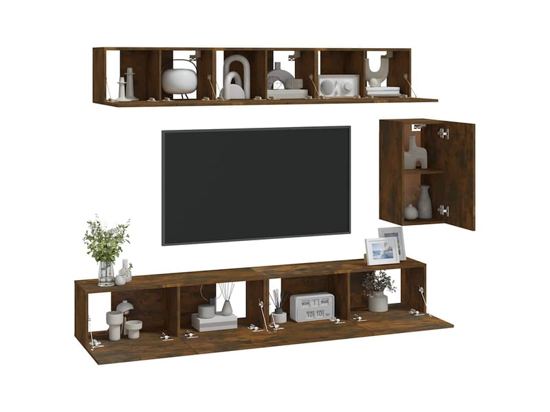  Ensemble de meubles tv - banc tv - meuble de rangement 6 pcs chêne fumé bois d'ingénierie  - Conforama C