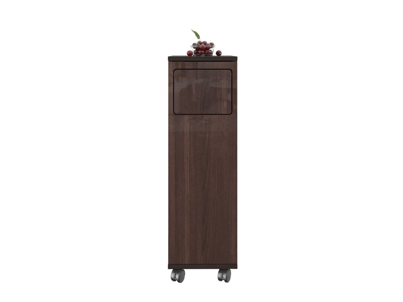 Meuble poubelle 24,2x35,1x80,2 cm avec roulettes, porte magnétique à ouverture 180°, support sac intégré en mdf finition noyer brillant - marron - Conforama A