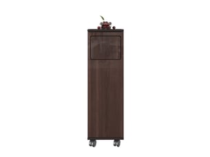 Meuble poubelle 24,2x35,1x80,2 cm avec roulettes, porte magnétique à ouverture 180°, support sac intégré en mdf finition noyer brillant - marron