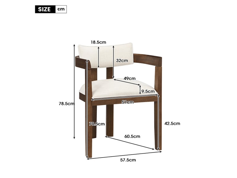  Ensemble table à manger rectangulaire extensible 120–160 cm, pieds en v + 6 chaises en bois massif, revêtues de tissu lin respirant  - Conforama C