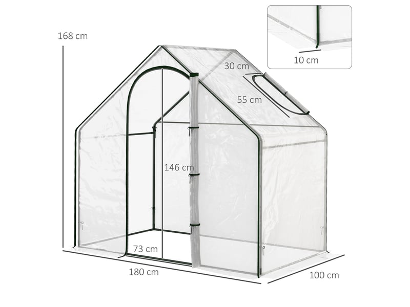  Serre de jardin balcon terrasse serre pour tomates 1,8l x 1l x 1,68h m acier plastique imperméable transparent vert  - Conforama E