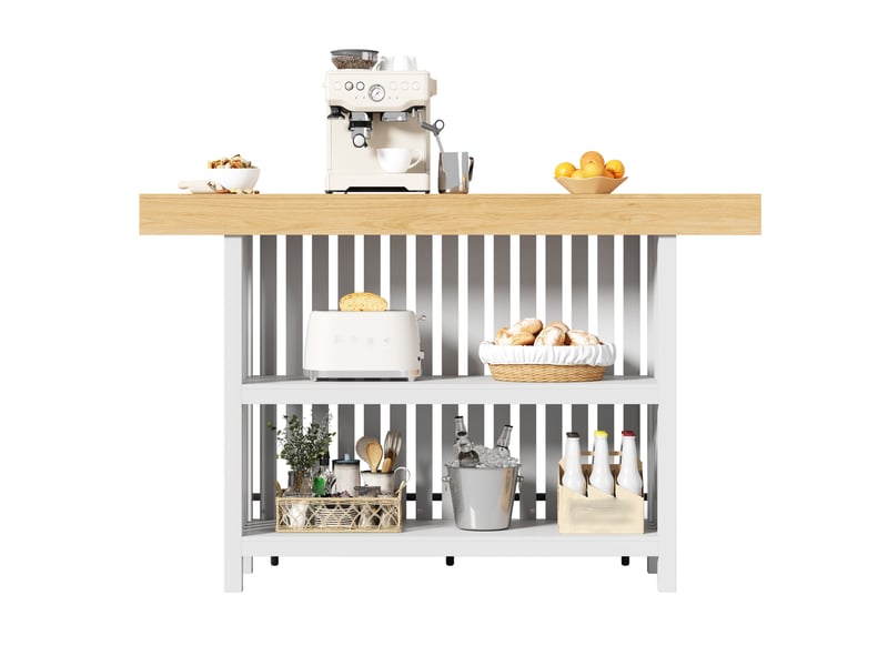 Table de bar 160x40x105 cm avec repose-pieds, rangement 2 niveaux en mdf couleur blanche et bois  - Conforama A