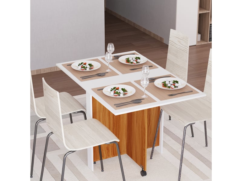  Table de salle à manger extensible, design moderne, table pliante peu encombrante à roulettes 120 × 80 × 73 cm  - Conforama D