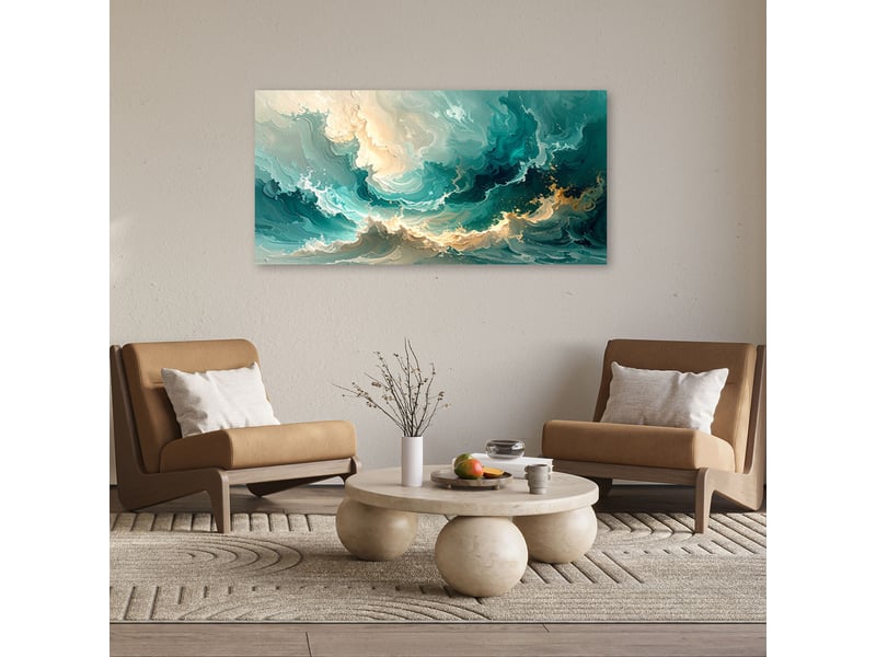 Tableau moderne, vagues abstraites bleues 120x60 1289448127 - Conforama B