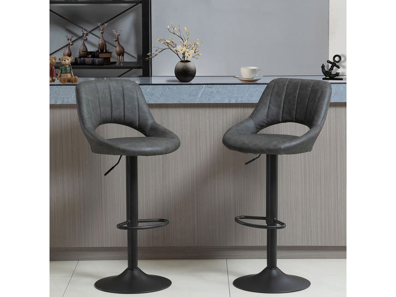  Lot de 2 tabourets de bar, aspect cuir, pivotants, réglables en hauteur, avec repose-pieds et structure en métal, 47 x 52 x 87-109 cm, gris  - Conforama D