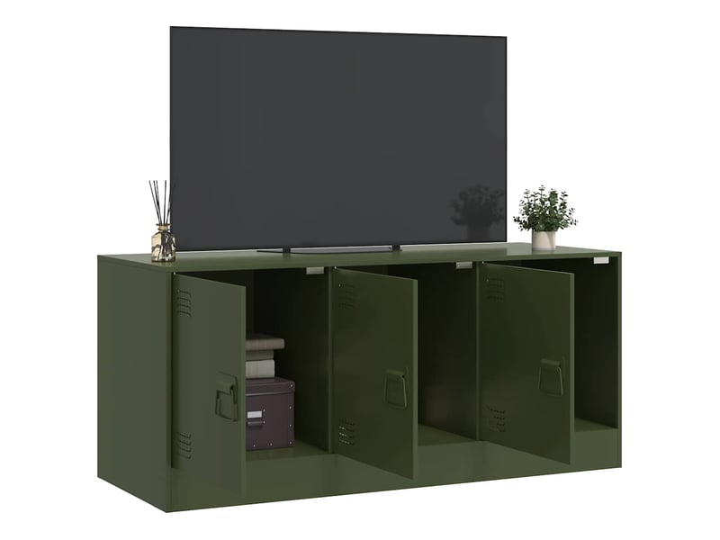  Meuble tv - banc tv - meuble de rangement vert olive 99x39x44 cm acier  - Conforama D