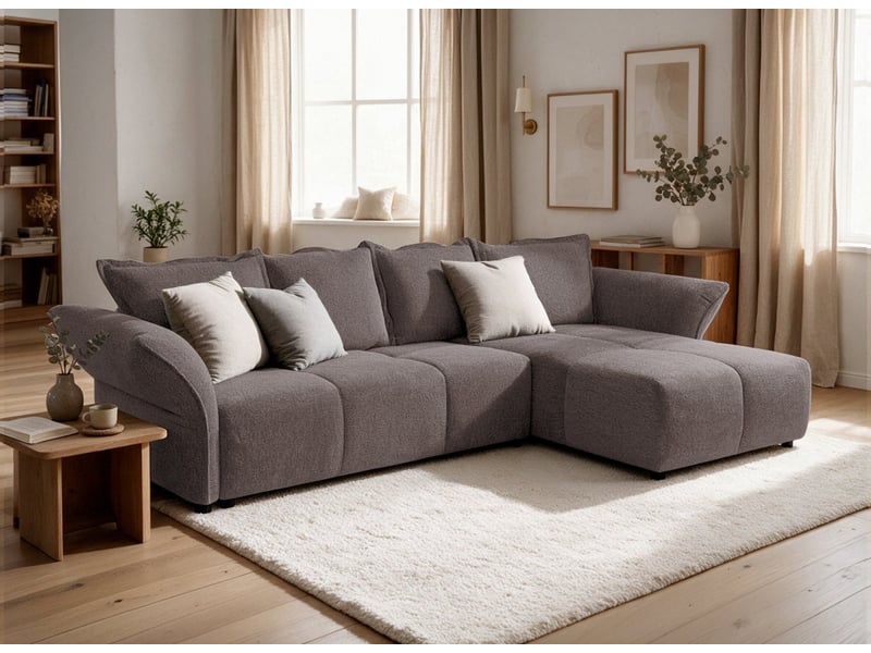 Canapé d'angle convertible réversible en velours tissé marron beline SF771-ANG-MARR - Conforama B