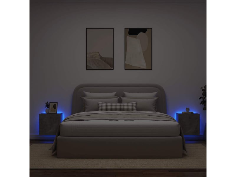  Lot de 2 meuble tv mural avec lumières led gris béton 40,5x35x40 cm  - Conforama C