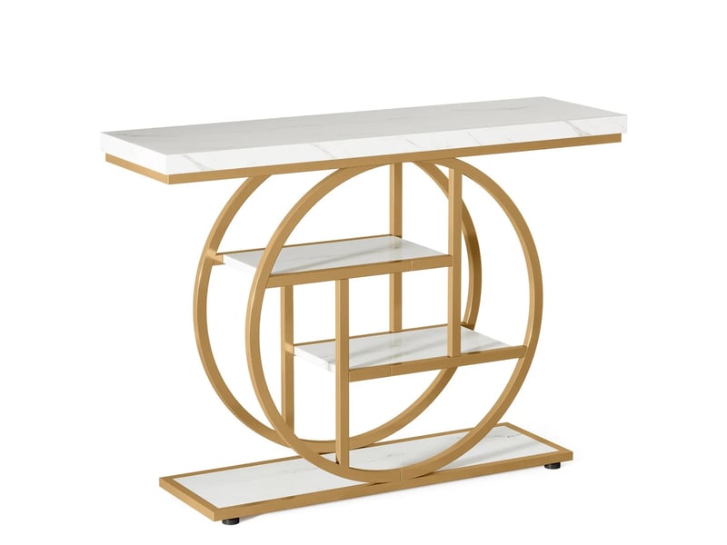  Console table d'entrée à 4 niveaux en bois et métal blanc et doré 105x30x80 cm  - Conforama A