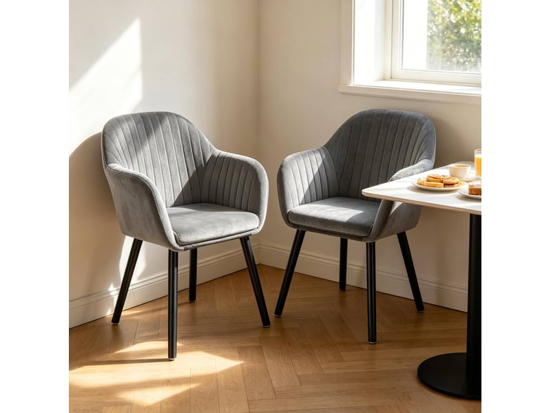  Chaise avec accoudoirs 50x42x81cm lot de 2, noir et gris foncé, bois et métal, ergonomique, salle à manger  - Conforama E