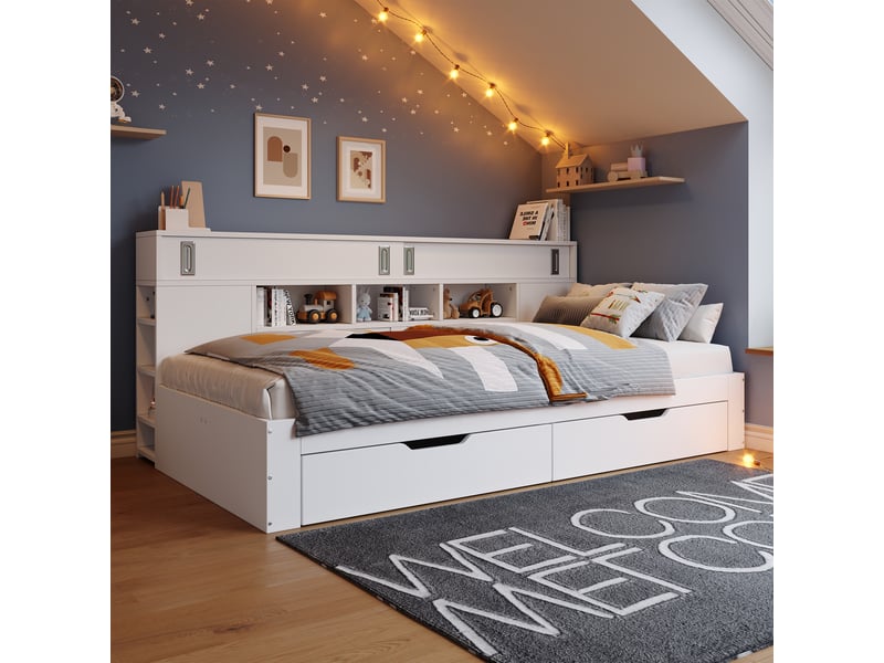  Lit de jour enfant 140x190 multifonctionnel avec tiroirs et armoire mdf - blanc  - Conforama B