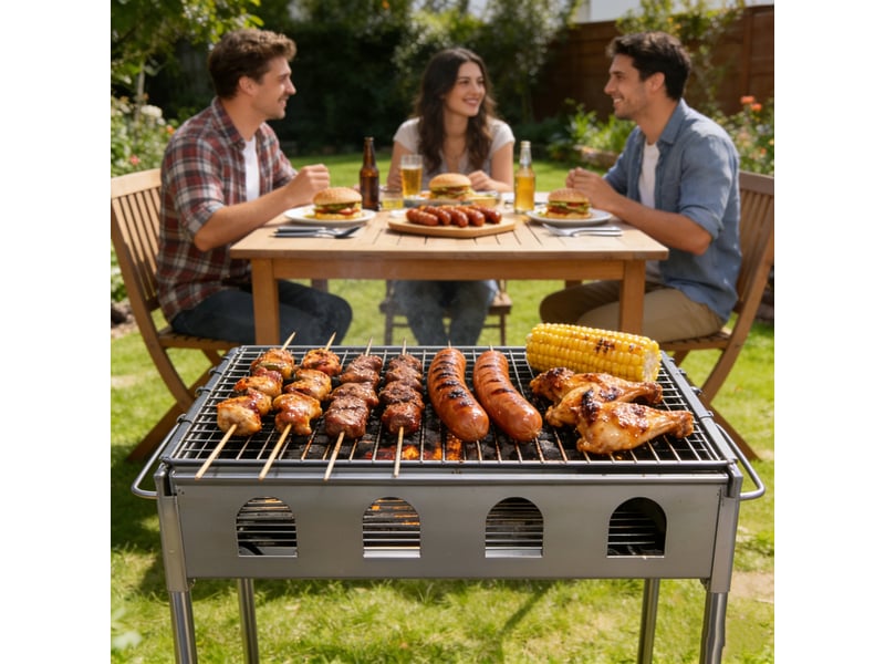  Barbecue à charbon portable pliable, 63 x 34 x 63 cm, pour camping et jardin  - Conforama E