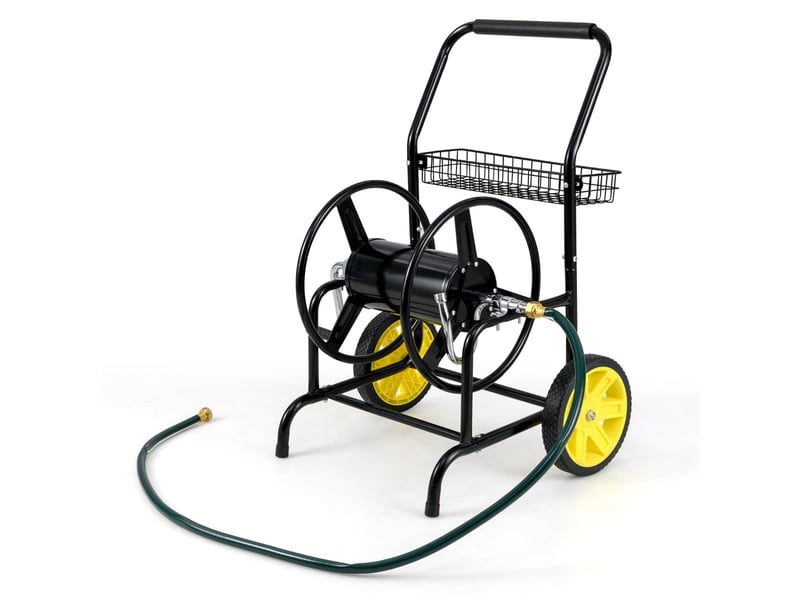  Chariot à tuyau de jardin 76 x 55 x 92 cm avec enrouleur facile et grande capacité en métal noir 20_0011408  - Conforama A
