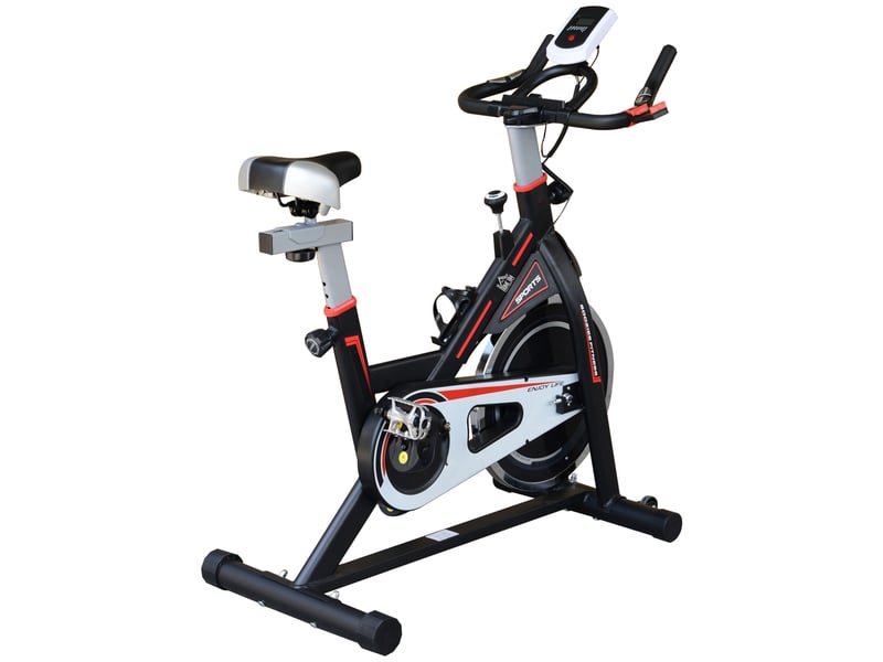 Vélo d'appartement avec volant d'inertie de 8 kg, écran lcd, moniteur de fréquence cardiaque, selle et guidon réglables, 103 x 48 x 115 cm, noir - Conforama A