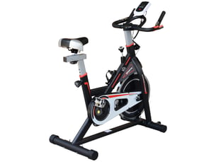 Vélo d'appartement avec volant d'inertie de 8 kg, écran lcd, moniteur de fréquence cardiaque, selle et guidon réglables, 103 x 48 x 115 cm, noir