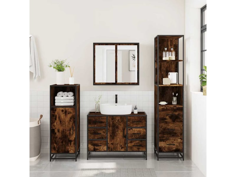  Ensemble de meubles de salle de bain 3 pcs chêne fumé cf63724  - Conforama D
