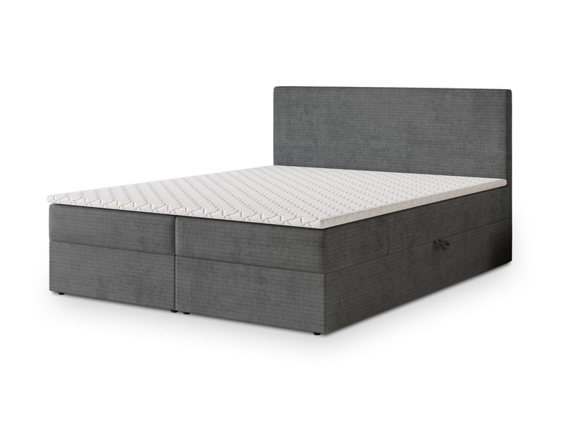 Boxspring nira 200x200 cm, lit complet avec matelas, gris - Conforama A