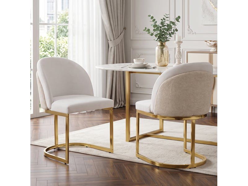  Lot de 6 chaises de salle à manger 59×52×85cm, beige et or, dossier double design, pieds métalliques lisses  - Conforama E