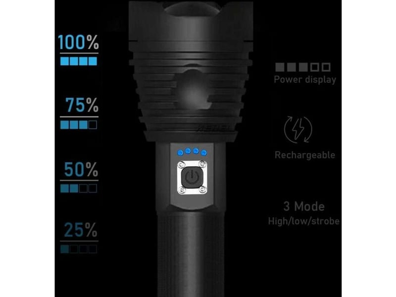 Lampe torche led,10000 lumens lampe de poche xhp90 ultra puissante ajustable zoomable étanche torche,lampe torche rechargeable usb,contient 218650 bat - Conforama E