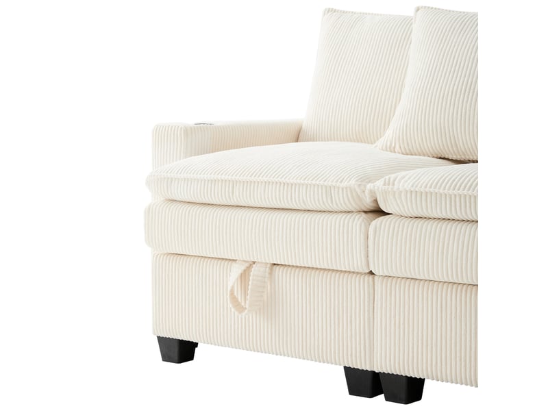  Canapé modulable 6 places 280x152x83 cm usb rangement velours côtelé beige  - Conforama D