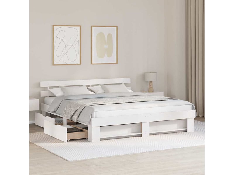  Lit double- lit adulte -  cadre de lit avec tête de lit blanc 180 x 200 cm pin massif  - Conforama B
