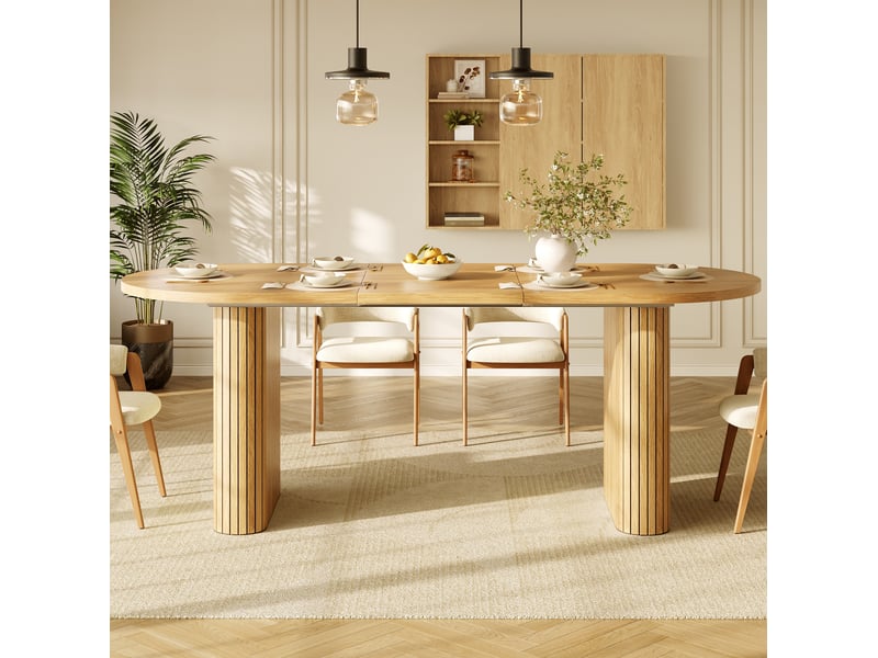  Table de salle à manger extensible avec rallonge, structure stable et coins arrondis pour salle à manger  - Conforama C