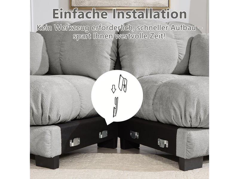 Canapé modulaire avec coussins épais et dossier ergonomique - lpospi - accoudoirs incurvés chenille gris clair 330 × 86 × 90 cm - Conforama E