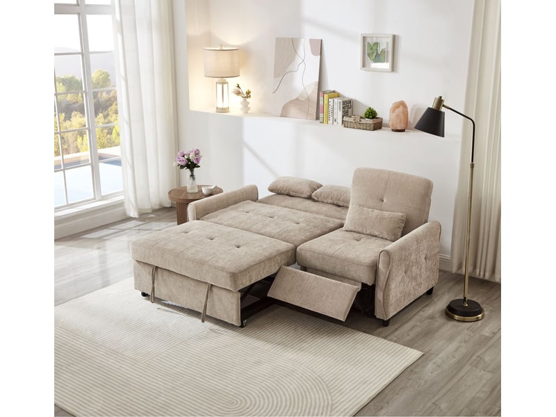  Canapé convertible 3 places 176x148x83 cm en chenille marron clair  - Conforama B