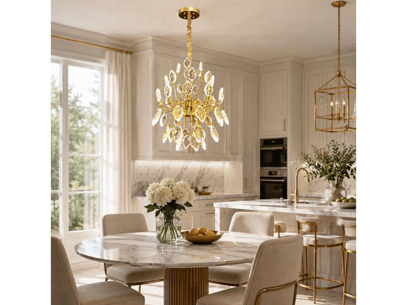  Lustre en cristal feuilles dorées b – éclairage 3 couleurs ASLED-523 - Conforama E