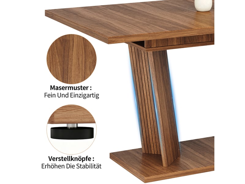 Table à manger extensible 120-160 x 80 x 76 cm en mdf finition bois foncé, base stable avec pieds antidérapants réglables.  - Conforama E