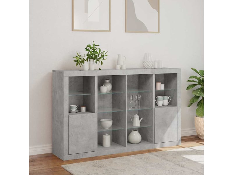 Buffets avec lumières led 3 pcs - bahut - meuble de rangement gris béton bois d'ingénierie - Conforama D